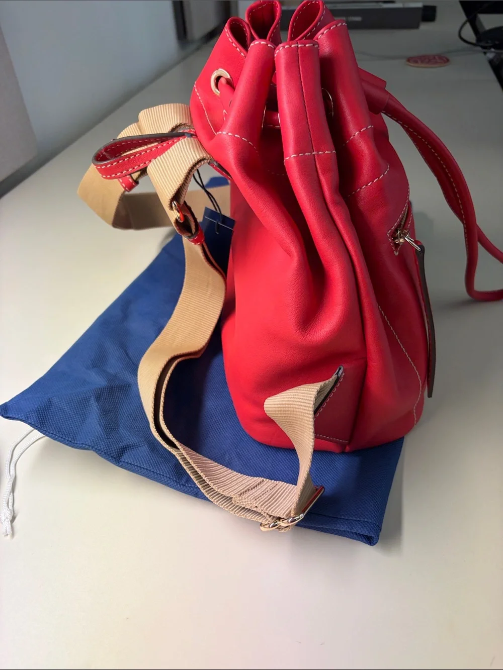 Dooney & Bourke Bright Red Leather Drawstring Hobo